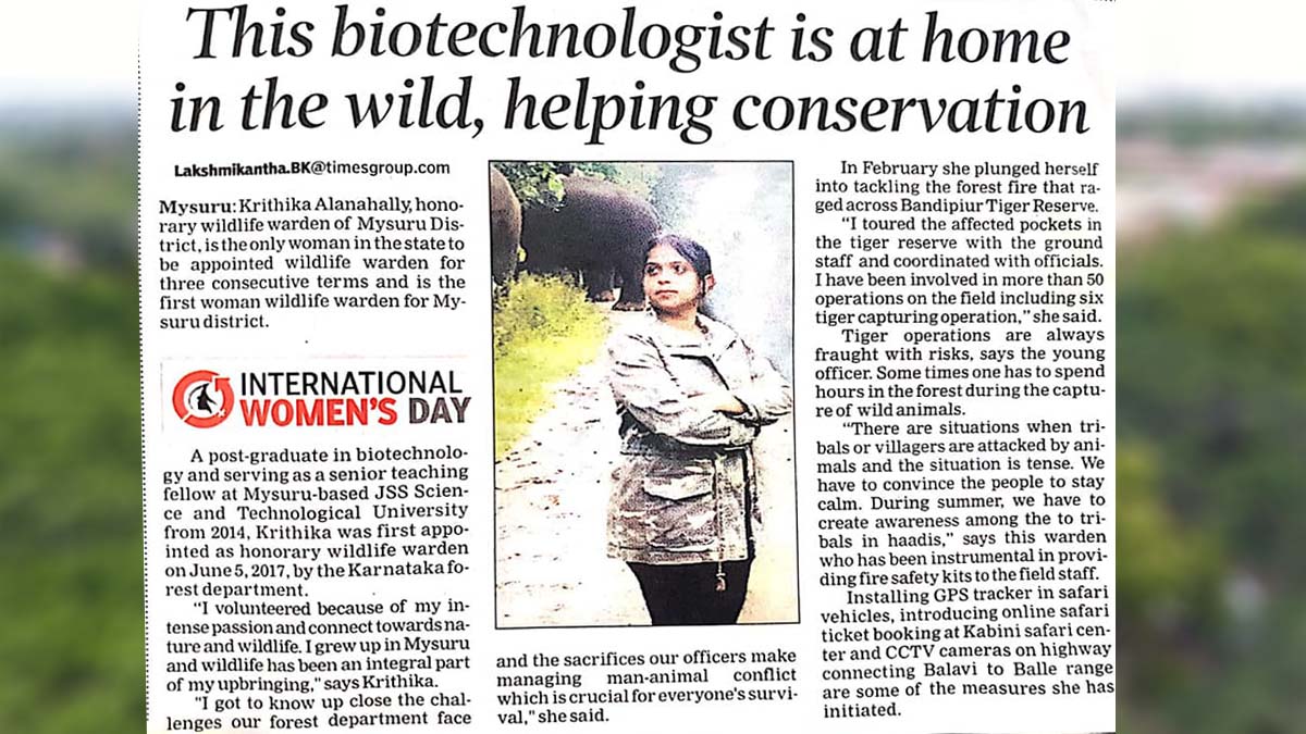 Krithika Alanahally of JSS STU who is in different dimensions to conserve and preserve wildlife