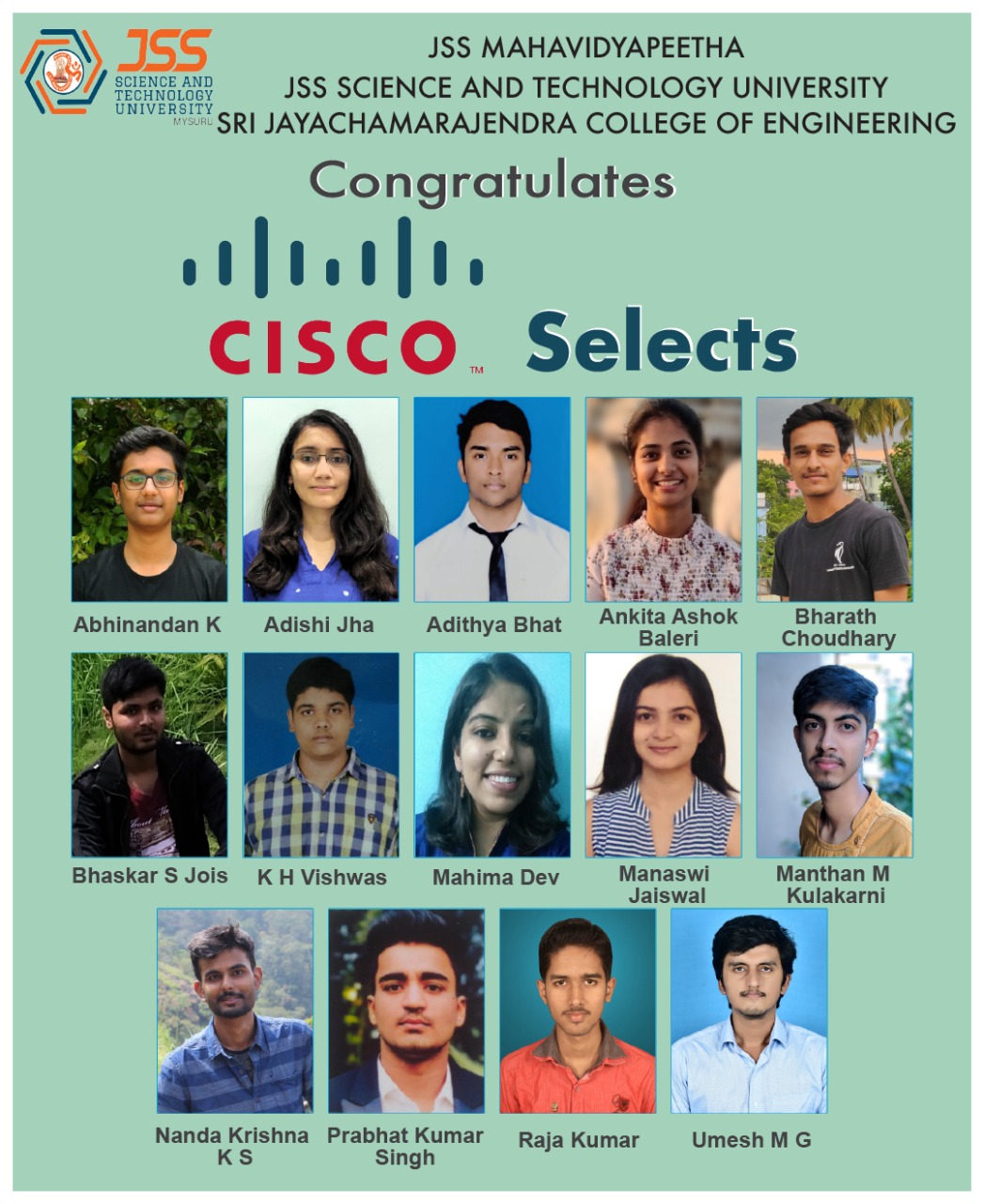 University congratulates students for being placed at CISCO
